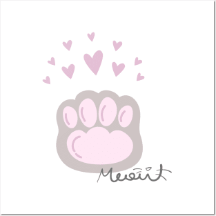 Pink Kitty Cat Paw and Hearts MEAU! Posters and Art